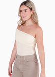 Blusa con escote off shoulder y de un solo hombro color blanco, marfil para mujer - Flashy