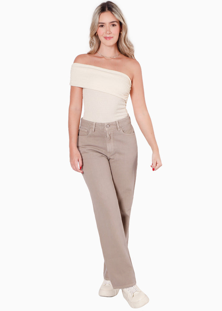 Blusa con escote off shoulder y de un solo hombro color blanco, marfil para mujer - Flashy