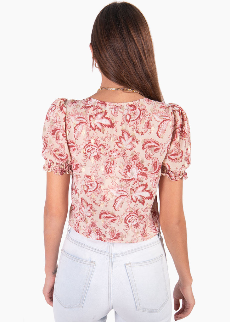 Blusa con estampado de flores con recogido en frente para mujer - Flashy