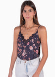 Blusa con estampado de flores y encaje en escote para mujer - Flashy