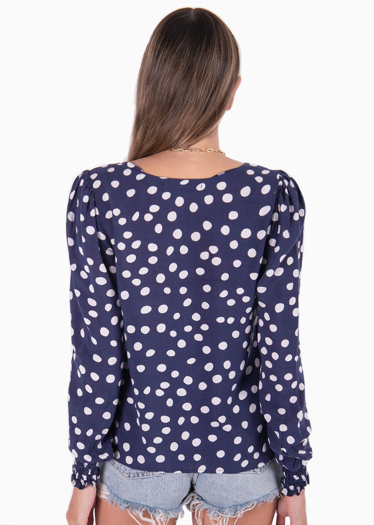 Blusa con estampado de puntos y recogido en mangas para mujer - Flashy