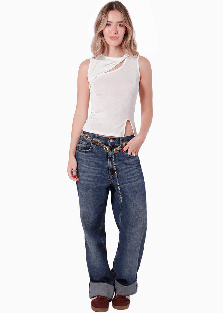 Blusa con hueco y entorchado en escote - HIBIKI