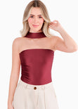 Blusa con leve recogido en costados y cuello tipo gargantilla color rojo para mujer - Flashy