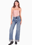 Blusa con leve recogido en costados y cuello tipo gargantilla color rosado para mujer - Flashy