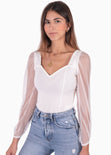 Blusa con manga larga transparente y puntos color blanco para mujer - Flashy