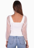 Blusa con manga larga transparente y puntos color blanco para mujer - Flashy