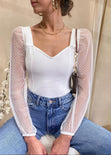 Blusa con manga larga transparente y puntos color blanco para mujer - Flashy