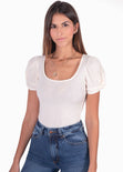Blusa con mangas embobadas y escote cuadrado color blanco para mujer - Flashy