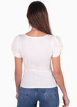 Blusa con mangas embobadas y escote cuadrado color blanco para mujer - Flashy
