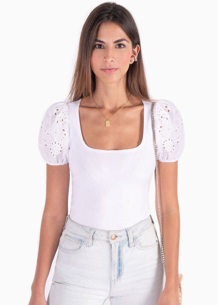 Blusa con mangas embombadas y escote cuadrado para mujer - Flashy