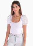 Blusa con mangas embombadas y escote cuadrado para mujer - Flashy