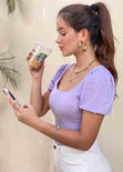 Blusa con mangas embombadas y escote cuadrado color lila, morado para mujer - Flashy