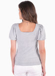 Blusa con mangas embombadas y escote cuadrado color gris para mujer - Flashy