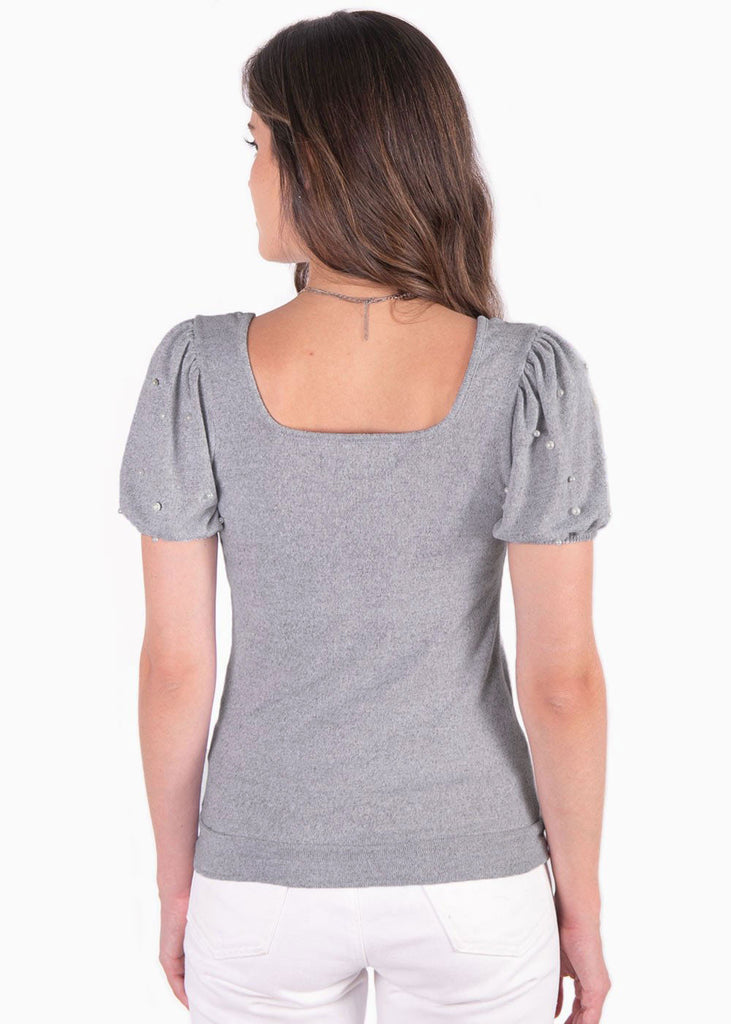 Blusa con mangas embombadas y escote cuadrado color gris para mujer - Flashy
