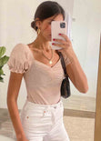Blusa con recogido en escote y mangas embombadas color rosado para mujer - Flashy