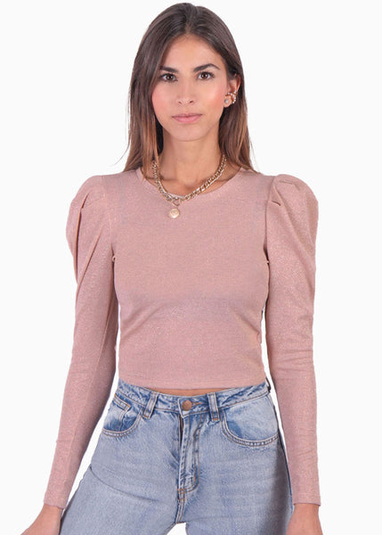 Blusa con recogido en hombros y espalda descubierta color rosado para mujer - Flashy