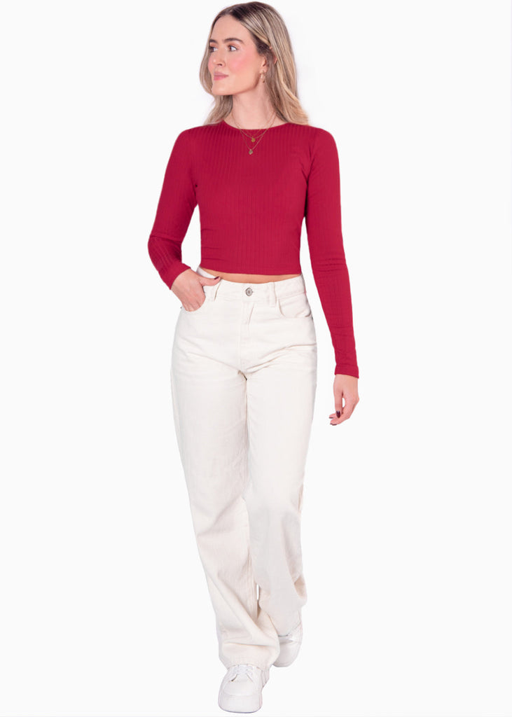 Blusa corta con abertura y anudado en espalda color rojo para mujer - Flashy