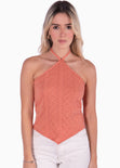 Blusa corta con cuello halter color coral para mujer - Flashy