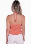 Blusa corta con cuello halter color coral para mujer - Flashy