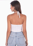 Blusa corta con cuello halter color blanco, marfil para mujer - Flashy