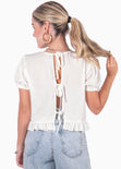 Blusa corta con mangas abullonadas, boleros y espalda descubierta color blanco, marfil para mujer - Flashy