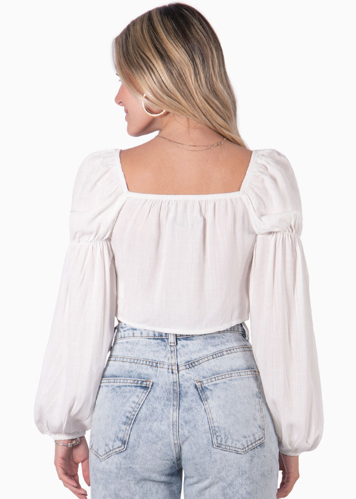 Blusa corta con recogido en frente y mangas englobadas color blanco, marfil para mujer - Flashy