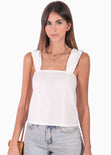 Blusa corta con recogido en tiras color blanco para mujer - Flashy