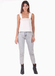 Blusa corta con recogido en tiras color blanco para mujer - Flashy