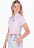 Blusa corta de cuello alto y manga corta color lila para mujer - Flashy