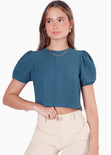 Blusa corta de manga corta con anudados en espalda color azul para mujer - Flashy