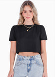 Blusa corta de manga corta con anudados en espalda color negro para mujer - Flashy