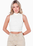 Blusa corta de tela suave y con cuello halter color blanco, marfil para mujer - Flashy
