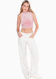 Blusa corta de tela suave y con cuello halter color rosado para mujer - Flashy