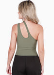 Blusa corta de un solo hombro con cut out en escote color verde para mujer - Flashy