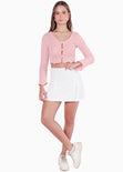 Blusa corta manga larga con botones color rosado para mujer - Flashy