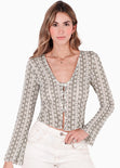 Blusa corta manga larga con botones color verde para mujer - Flashy