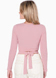 Blusa corta manga larga con cruce en cintura color rosado para mujer - Flashy