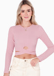 Blusa corta manga larga con cruce en cintura color rosado para mujer - Flashy