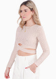Blusa corta manga larga con cruce en cintura color beige para mujer - Flashy