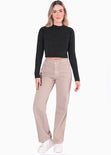Blusa corta manga larga con cuello alto color negro para mujer - Flashy