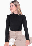 Blusa corta manga larga con cuello alto color negro para mujer - Flashy