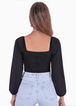 Blusa corta manga larga con escote entorchado color negro para mujer - Flashy
