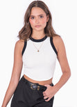Blusa corta sin mangas con cuello halter y sesgos en contraste color blanco, marfil para mujer - Flashy
