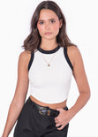 Blusa corta sin mangas con cuello halter y sesgos en contraste color blanco, marfil para mujer - Flashy