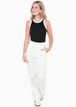Blusa corta sin mangas con cuello halter y sesgos en contraste color negro para mujer - Flashy