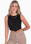 Blusa corta tejida sin mangas color negro para mujer - Flashy
