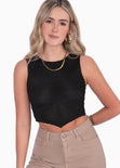 Blusa corta tejida sin mangas color negro para mujer - Flashy