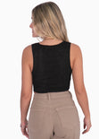 Blusa corta tejida sin mangas color negro para mujer - Flashy