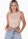Blusa corta tejida sin mangas color beige, camel para mujer - Flashy