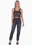 Blusa crop de tiras con escote cuadrado y espalda descubierta color negro para mujer - Flashy